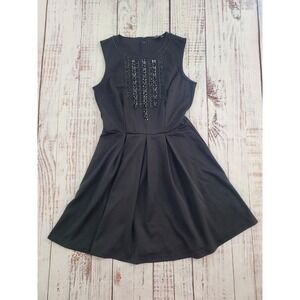Eva Longoria Black Beaded Sleeveless Fit & Flare Cocktail Dress Women's M